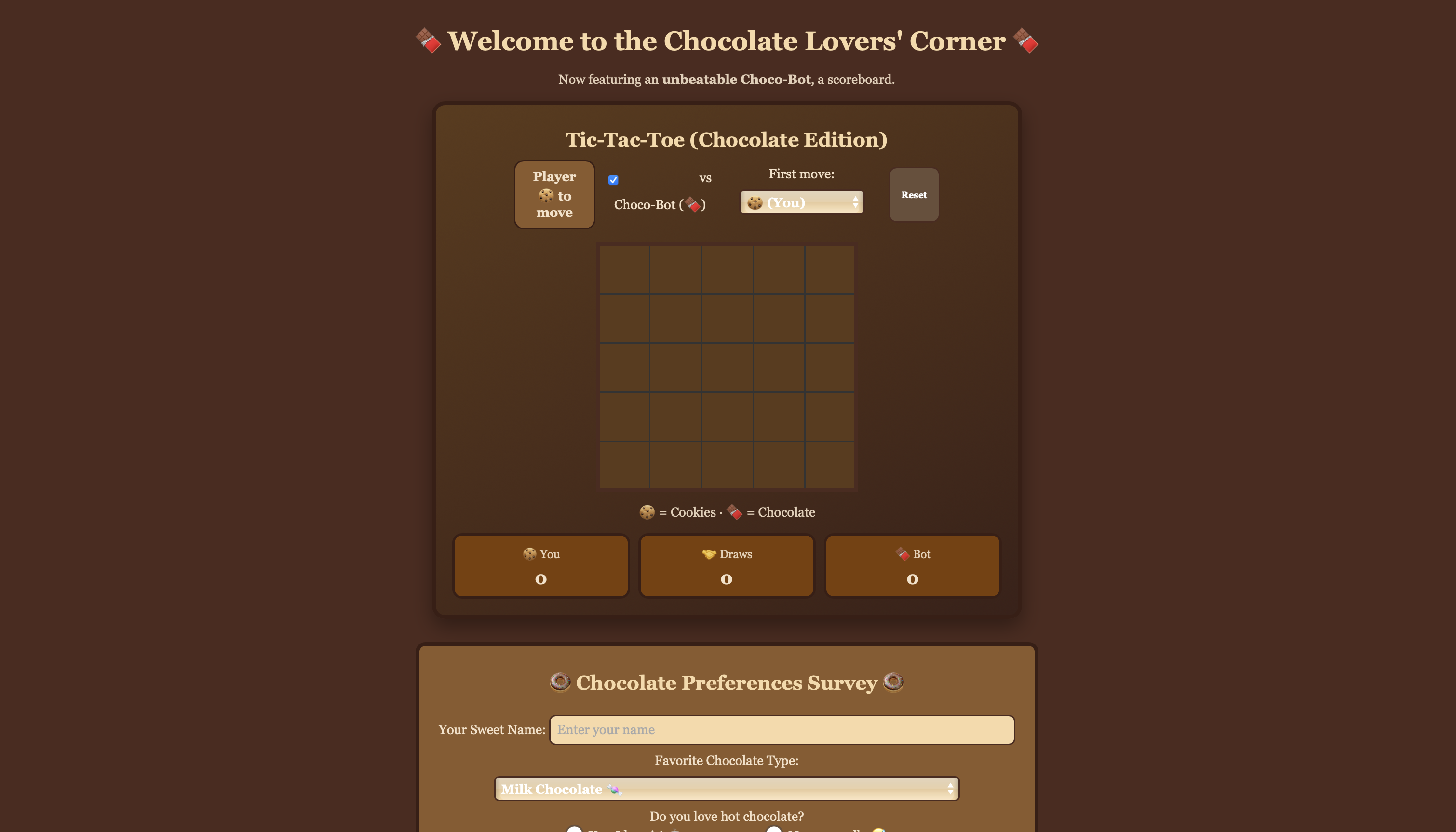 Chocolate Survey and Tic Tac Toe preview